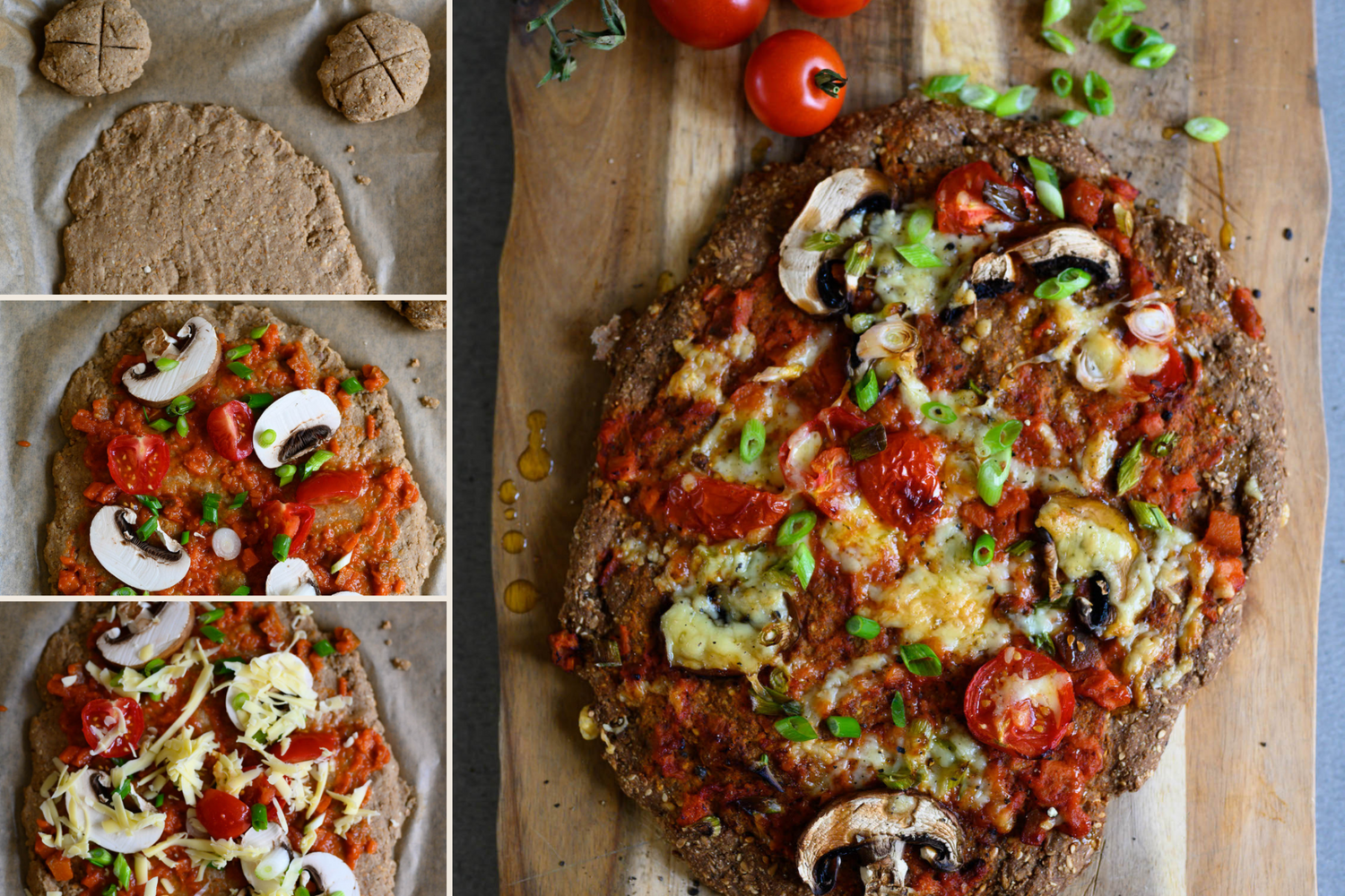Pizza mit Tomaten und Champions aus Maroni Brotbackmischung