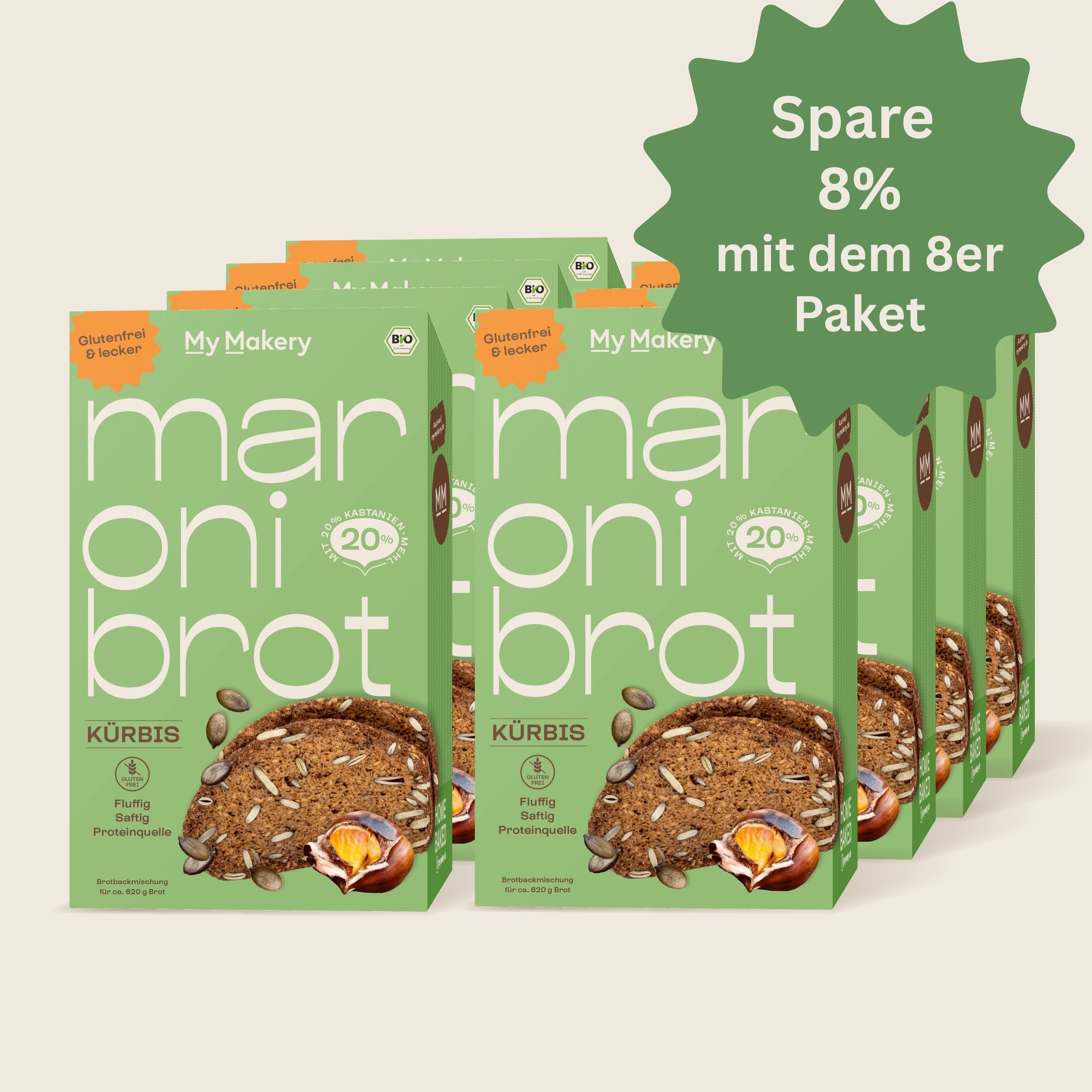 8er Vorratspaket Maroni Brotbackmischung mit Kürbis – glutenfrei, ballaststoffreich, proteinreich – perfekt für bewusste Vorratsbäcker:innen
