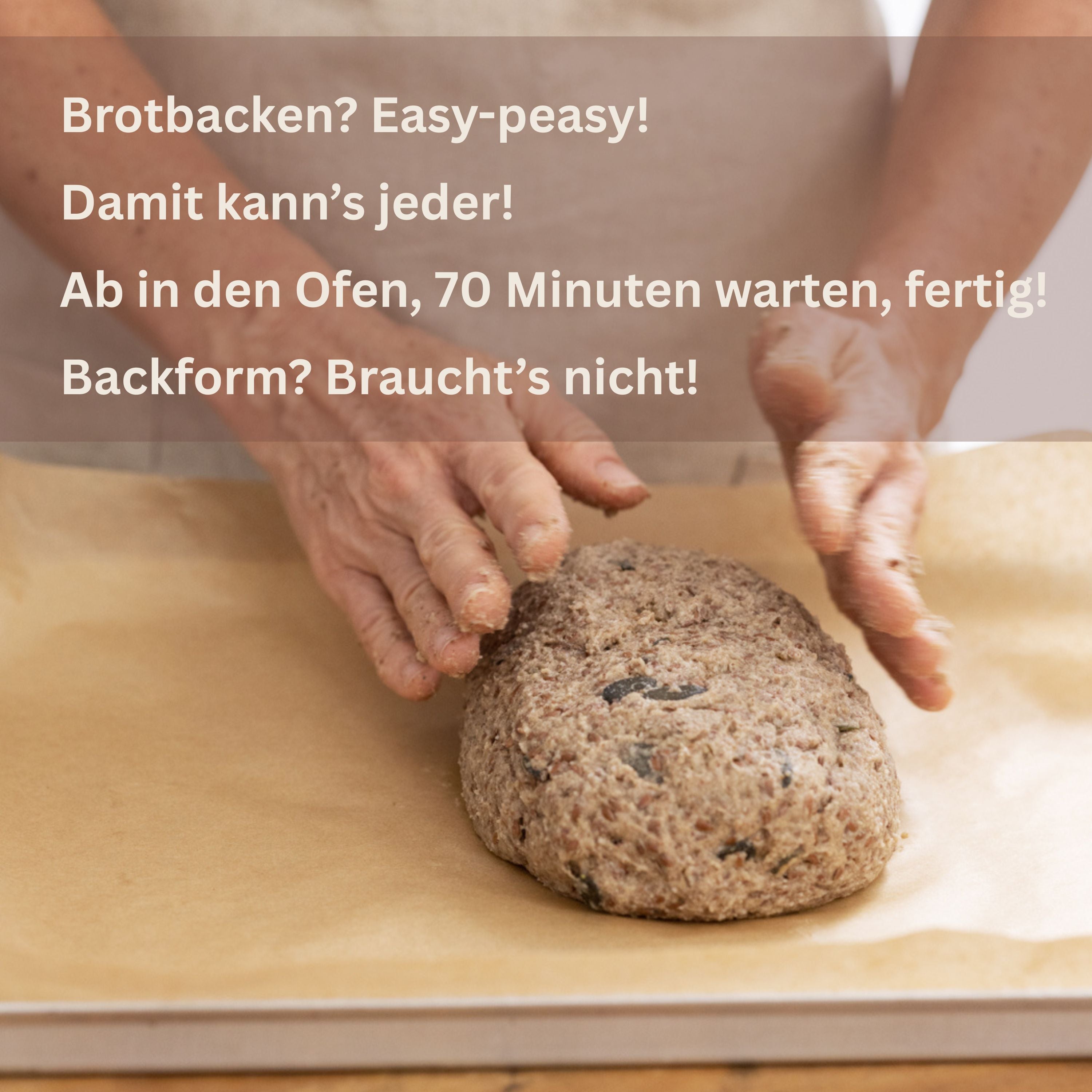 Einfache Zubereitung: Maroni Sesam Brotlaib geformt vor dem Backen – glutenfreie Brotbackmischung von My Makery
