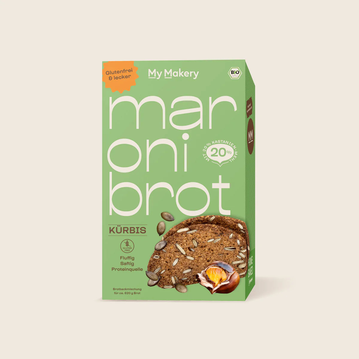 My Makery Maroni Brotbackmischung Kürbis – glutenfreie Bio-Brotmischung mit Kastanienmehl und Kürbiskernen