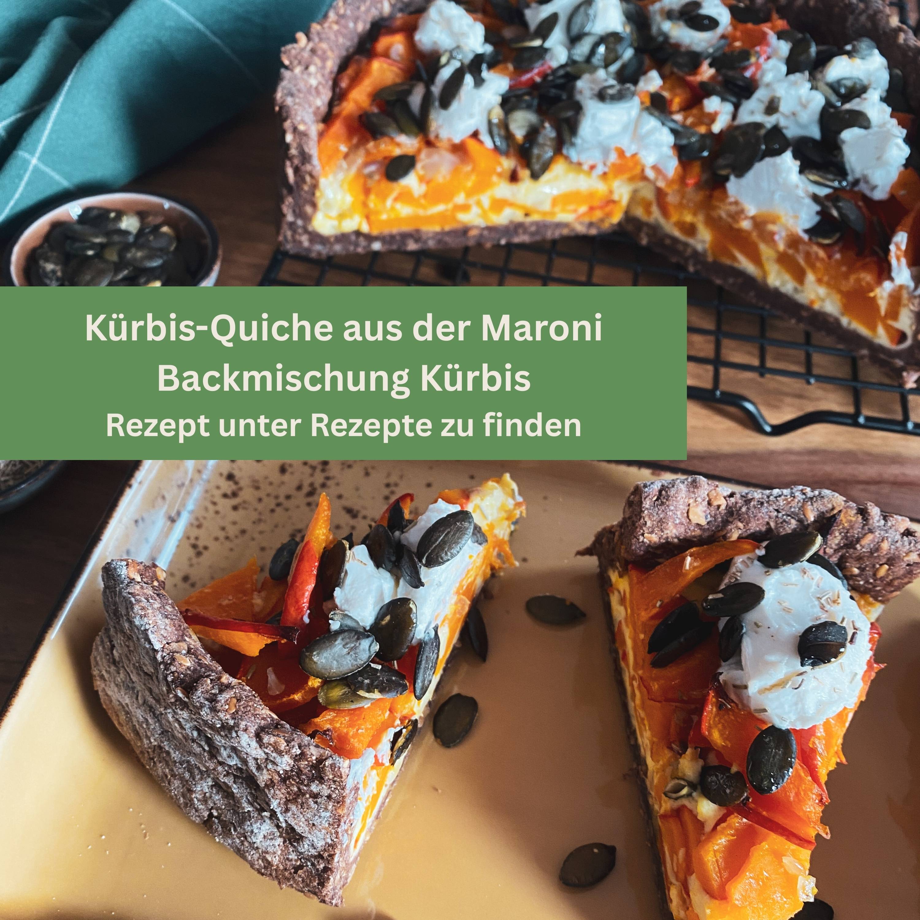 Rezeptvorschlag aus der Maronibrot Backmischung - Kürbis Quiche - vegetarisch, ballaststoffreich, glutenfrei